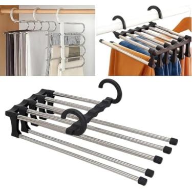 Imagem de Cabide Multiuso 5 Divisórias Retrátil, Aço Inoxidável, Preto e Branco, 34x16.8x12.5 cm, Organizador de Roupas