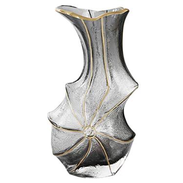 Imagem de Ornamentos Vaso de vidro transparente sala de estar mesa de jantar vaso de arranjo de flores vaso decorativo armário de TV ornamento vaso de rosa aquática (cor: A, tamanho: 11,5 * 26,5 cm)