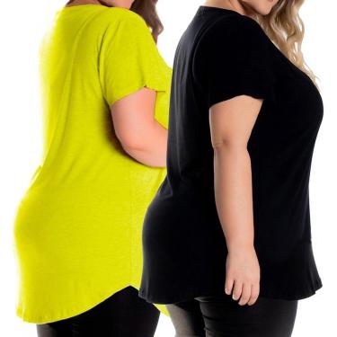 Imagem de Kit 2 Camisetas Longline Plus Size Feminina Manga Curta Sobre Legging Soltinha-Feminino