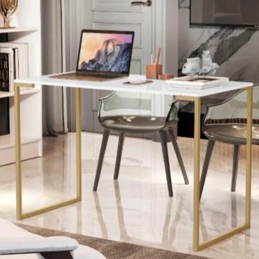 Imagem de Mesa Escrivaninha 90cm para Computador Notebook Estudo Home Office Cantinho do Café MDF Pés de Ferro (DOURADO)