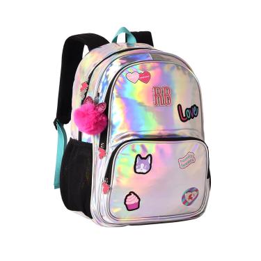 Imagem de Mochila Teen Clio Style Rebecca Bonbon Holográfica com Chaveiro Pompom 17,5"