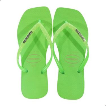 Imagem de Chinelo Havaianas Slim Square Glitter Neon Verde, Vd, 1496 bege palha,