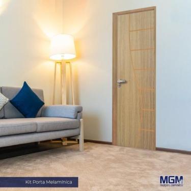 Imagem de Kit Porta de Madeira Decorada 212x65cm com Batente de Alumínio 3,6cm C