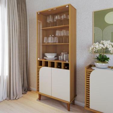 Imagem de Cristaleira 2 Portas de Vidro Jurerê Marrom/Marrome/Off White Matte - 