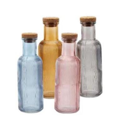Imagem de Garrafa Vidro Canelado Grace Color Tampa Rolha 1000ml Azul - Tuut