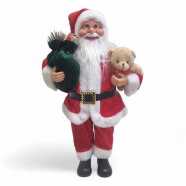 Imagem de Papai Noel Com Ursinho e Saco De Presente Natal Enfeite 30cm - MultiA,