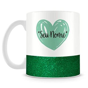 Imagem de Caneca Personalizada Base Glitter Verde - Coração (com Nome)