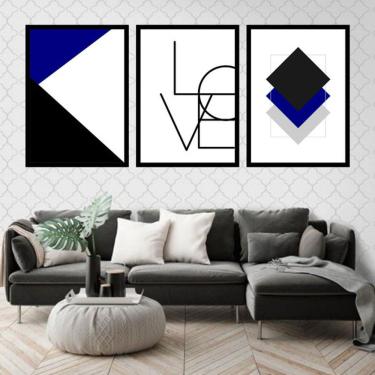 Imagem de Kit 3 Quadros Decorativos Love Geométrico Azul Royal
