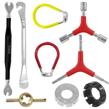 Imagem de Rustark 9 peças chave de raio de bicicleta portátil kit de ferramentas de ajuste de raio de bicicleta ferramenta de reparo de aro de bicicleta alavanca de pneu ferramentas de bolso de ciclismo para reparo de bicicleta