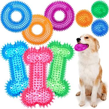 Imagem de Conjunto de 9 peças de brinquedos barulhentos para cães, bolas barulhentas para cães, brinquedos para dentição, forma de rosquinha, brinquedos para cães pequenos, filhotes de cachorro médio TPR de borracha para mastigar para treinamento, buscar dentição