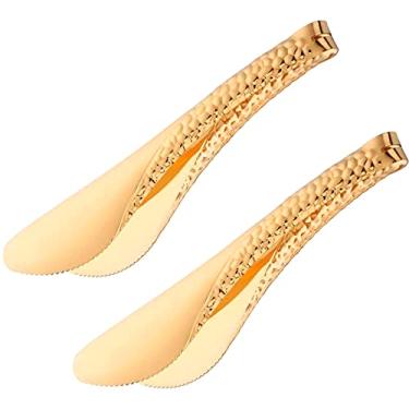 Imagem de IAXSEE Pacote com 2 pinças de salada douradas pinças de servir 20,32 cm Utensílios de cozinha de aço inoxidável antiderrapantes e fáceis de segurar, pinças pequenas para servir aperitivos mesa de sobremesa