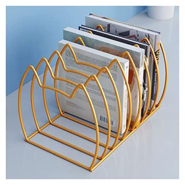 Imagem de KIZQYN Estante de livros geométricos, rack de armazenamento moderno com moldura de metal pequena estante para sala de estar quarto escritório estante (tamanho: 1)
