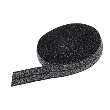 Imagem de F Fityle Acabamento de fita elástica de algodão de 15 mm, acabamento de costura com glitter, 4,7 m - Preto