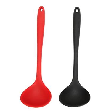 Imagem de Concha de Silicone Vermelho Preto Multifuncional Ferramenta de Colher para Cozinhar,2pcs Colher de Sopa de Silicone, para Cozinha em Casa, Cozinhar, Fazer Sopa, Cozinhar e Servir Molho de Colher
