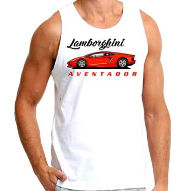 Imagem de Camiseta Masculina Regata Branca Carro Lamborghini Conversivel Vermelho (as2, alpha, l, regular)