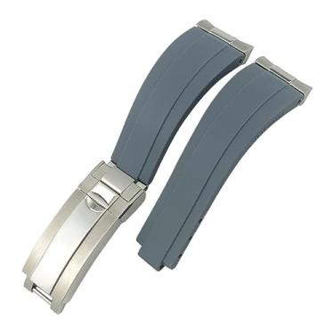 Imagem de DFAMIN Pulseira de borracha de ligação de metal com extremidade curvada 20 mm para Rolex Daytona GMT Slide Lock Fivela Submariner Silicone Sport Watch Strap (Cor: Cinza, Tamanho: Prata)