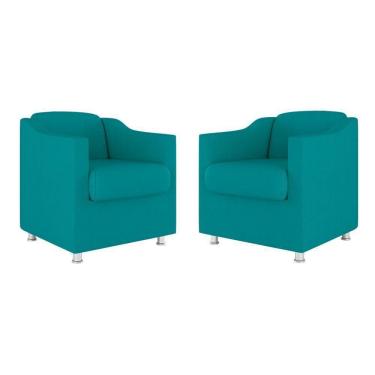 Imagem de Kit 02 Cadeiras Poltronas Decorativas Recepção Clinica Suede Cor:azul Turquesa