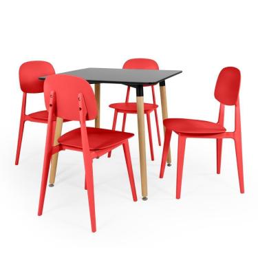 Imagem de Conjunto Mesa de Jantar Quadrada Eiffel Preta 80x80cm com 4 Cadeiras Itália - Vermelho