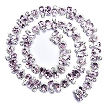 Imagem de XINMILI 1 jarda flor strass garra corrente soldagem diamante cristal código guarnição DIY colar fita roupas acessórios bagagem (2,2 cm de largura, rosa)