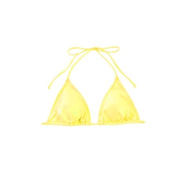 Imagem de Verdusa Top de biquíni feminino triângulo autoamarrado couro PU frente única, Amarelo, P