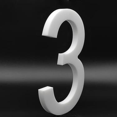 Imagem de Números de casa de acrílico de 15 cm de altura - montagem flutuante ou embutida fácil de montar, números de endereço residencial/número de caixa de correio para exterior/branco/número 3