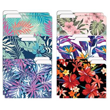 Imagem de Pastas de arquivo decorativas, pacote com 12, 6 , peso pesado, tamanho carta (24 x 29 cm) com aba 1/3 cortada, designs florais tropicais, pastas modernas da Better Office Products