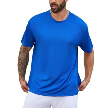 Imagem de LeeHanTon Camiseta masculina de manga curta para academia e treino casual, Camisetas azul-royal, M
