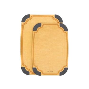 Imagem de Essential Series Conjunto de tábua de corte de madeira 2 em 1 para cozinha, tábua de madeira para picar legumes, pão, queijo, carne, salada, tábua de pão para bancada, bloco de açougueiro,