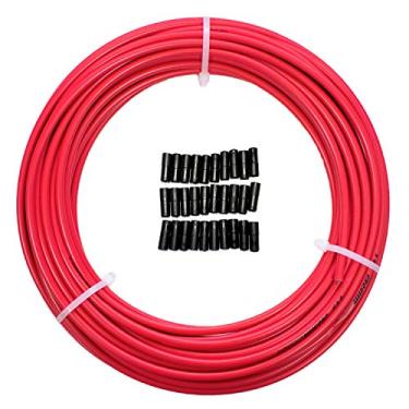 Imagem de Farbetter Carcaça de cabo de freio de bicicleta forrada, 5 mm x 15 m, incluindo kit de tampas de cabo de 30 peças, o conjunto DIY mais confiável para SRAM/Shimano Mountain Bike Road Bike (vermelho)