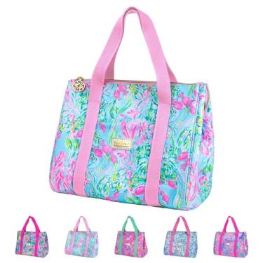 Imagem de Lilly Pulitzer Lancheira fofa para mulheres, sacola térmica de grande capacidade, mini cooler azul com bolso de armazenamento e alças de ombro, os melhores peixes