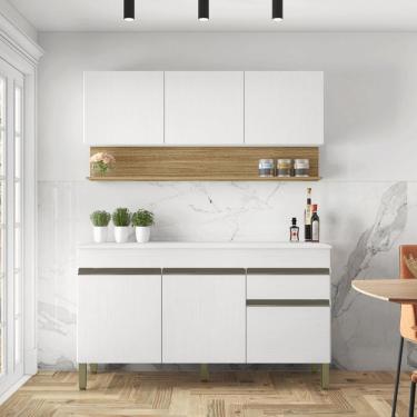 Imagem de Kit Balcão de Pia com Tampo e Aereo 150 cm 6 Portas 1 Gaveta Line