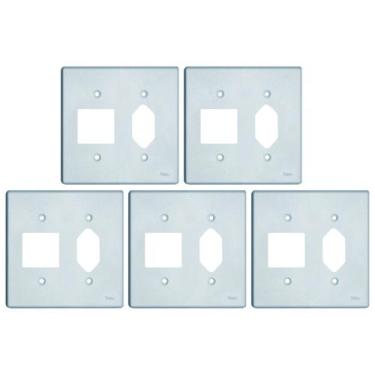 Imagem de Placa p/ 2 Interruptores + 1 Tomada 4x4 Prata Radial c/ 5