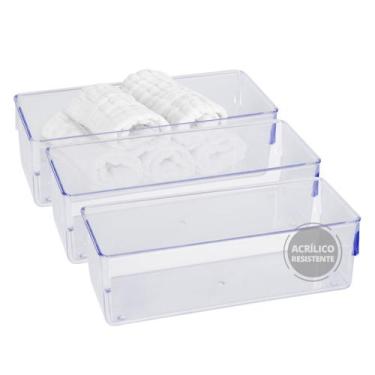 Imagem de Kit 3 Organizador De Gavetas Transparente Acrilico Meia Calcinha - Pla