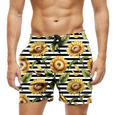 Imagem de Short Praia Shorts Banho Bermuda Verão Girassol Xadrez 1431 - SMOKE, P