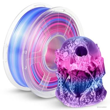 Imagem de JAYO Filamento PLA+ Silk Rainbow 1,75 mm, filamento de impressora 3D multicolorido brilhante, mudanças rápidas de cor a cada 8 metros em azul-roxo-magenta, 1,1 kg/2,4 lbs