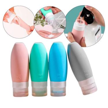 Imagem de Kit 4 Frascos Viagem Pote Silicone para Shampoo Cremes Compacto