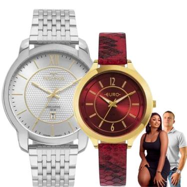 Imagem de Kit Relógios Pulso Technos Masculino Prata 2117LEK/1K + Euro Feminino Dourado EU2035YT / Condor Dourado COPC21AEDC/4D Prova D Agua Aço Inóx