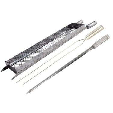 Imagem de Grelha Cesto + 2 Espetos Inox 70cm, Coração, 78cm G - LAURINDOS CHURRA