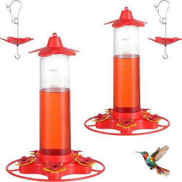 Imagem de [Patente #1060866S] Alimentador de beija-flor 340 g, 5 portas de alimentação alimentadores de plástico para pendurar ao ar livre, gancho antiqueda atualizado, fosso de formiga, à prova de vazamento