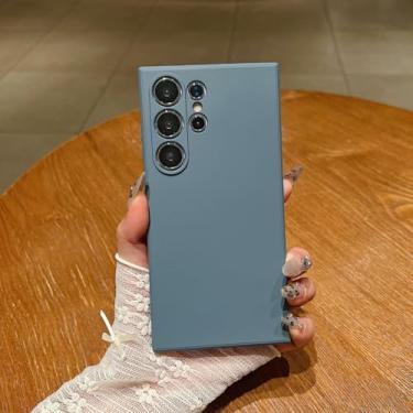 Imagem de MVVKKY Para Samsung Galaxy S23 Ultra Silicone Líquido À Prova de Choque Capa de Proteção Macia de Cor Sólida (Para Samsung Galaxy S23 Ultra/Azul-Cinza)