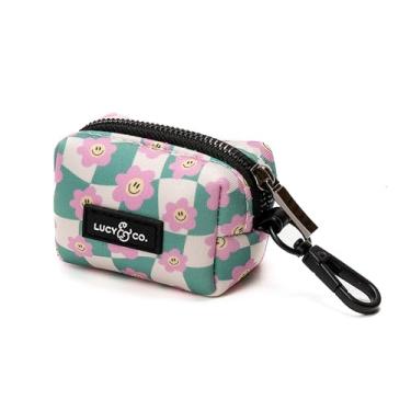 Imagem de Lucy & Co. Suporte para saco de cocô de cachorro - Dispensador à prova de vazamento com acessório de coleira - Recargas fáceis - Coletor higiênico para cocô de estimação - Smiley verde e rosa