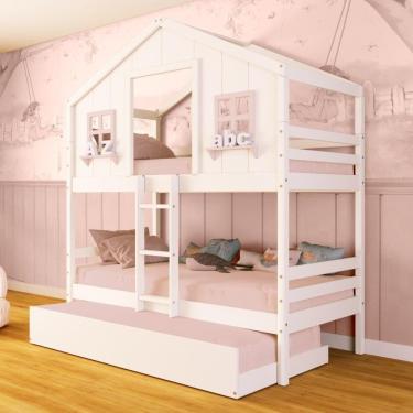 Imagem de Treliche Casinha Dos Sonhos Madeira Maciça Branco/ Rosa Megamobilia