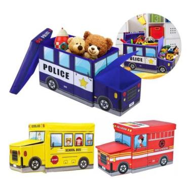 Imagem de Caixa Organizadora Brinquedos Caminhão Cesto Roupas Dobrável, Polícia