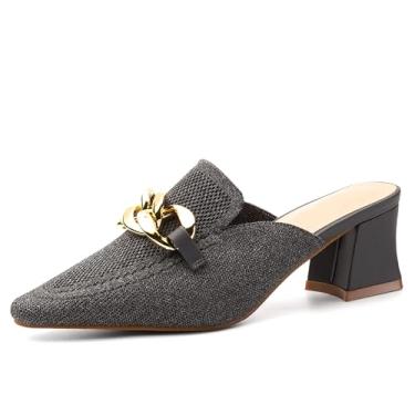 Imagem de NEWBELLA Mules Sapatos femininos com ajuste de mousse, bico fino de malha - elegante, confortável, elegante, elegante, elegante, salto fino, corrente atraente para ocasiões casuais e formais, Cinza,