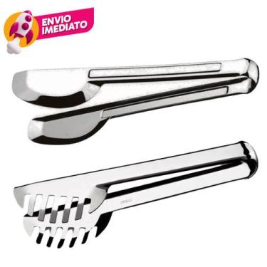 Imagem de Kit 01 Pegador Universal Tipo Pinça em Inox E 1 Pegador Serrilhado Par