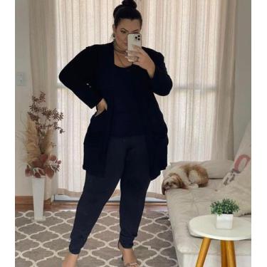 Imagem de Cardigan Colete Plus Size Maxi Longo Manga Longa Para Gordinhas - Wild