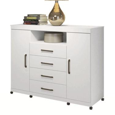 Imagem de Cômoda Havana Master 2 Portas E 4 Gavetas Branco Com Rodízios - Santos Andirá Branco