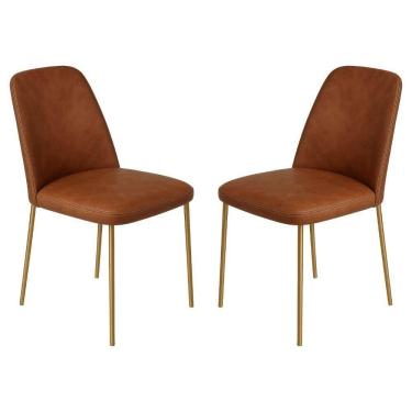 Imagem de Conjunto 2 Cadeiras Londres Couro Caramelo Metal Dourado