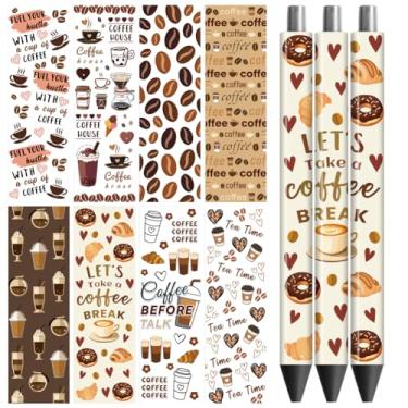 Imagem de Peacoblue Adesivo de transferência UV DTF para caneta café - 48 peças à prova d'água impressão HD UV DTF caneta adesivos adesivos para caneta lápis DIY personalizada artesanato decorativo presentes