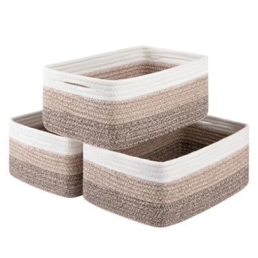 Imagem de OIASKET Pacote com 3 cestas de armazenamento pequenas para organização, lindas cestas decorativas de tecido para prateleiras, mini caixas organizadoras de armário com alças, 29 cm C x 19 cm L x 12 cm